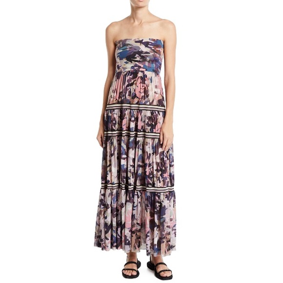 Fuzzi Camouflage Tiered Skirt Strapless Dress - Picture 3 of 4